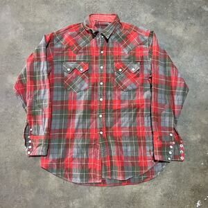 Vintage 60s Red/Green Western Wool Pearl Snap Flannel Shirt